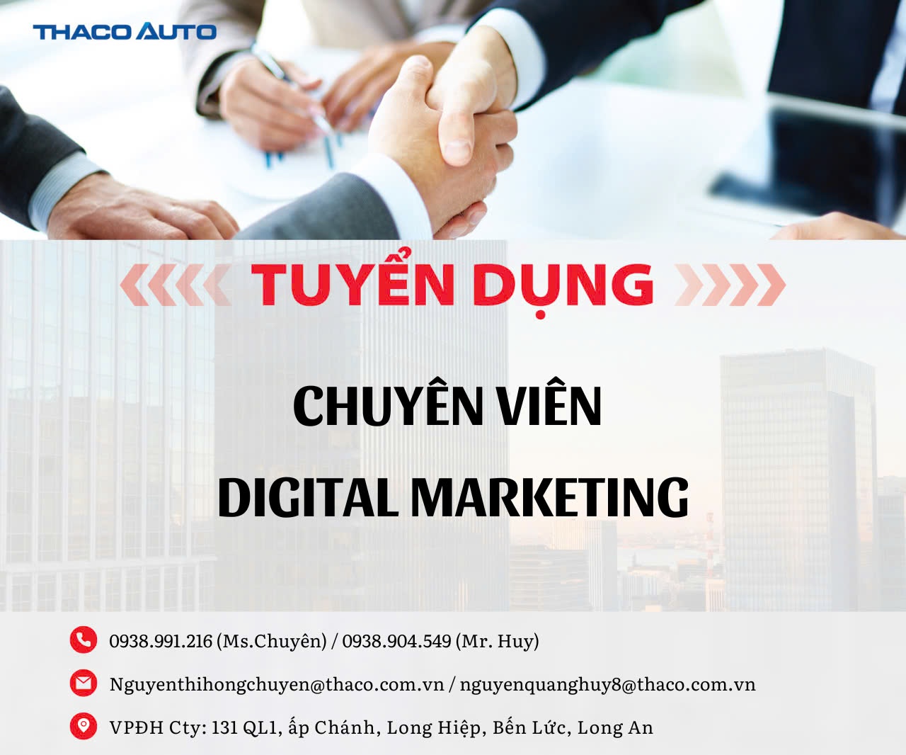 THACO AUTO Long AN tuyển dụng Chuyên viên Digital Marketing